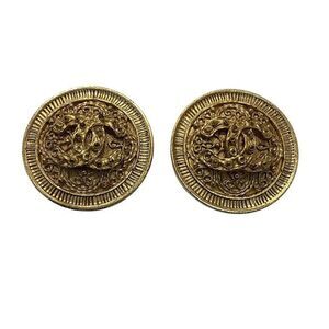 Chanel Vintage 94A Round Earring Clip Type Coco Mark GP Gold Color Earring